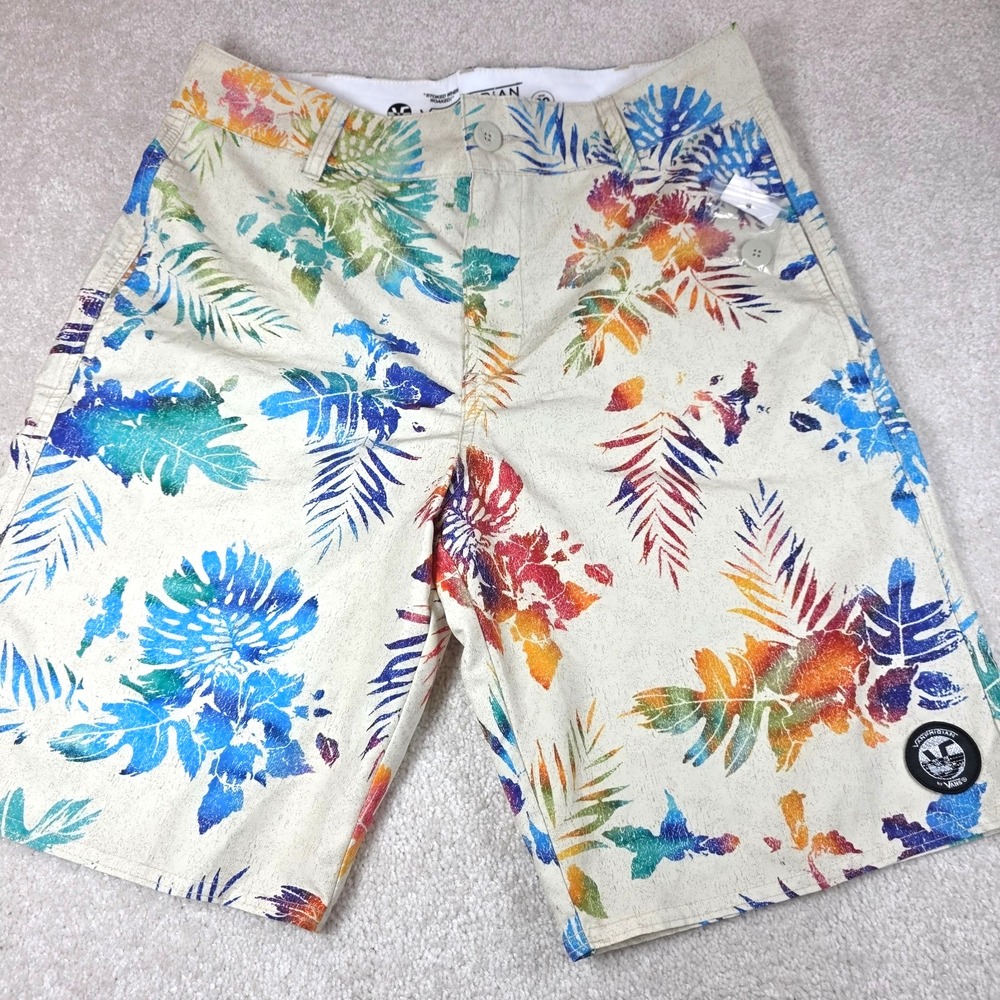 Vans Vanphibian Hybrid Shorts Mens 30 Beige Tropical Leaf Print Casual NWT